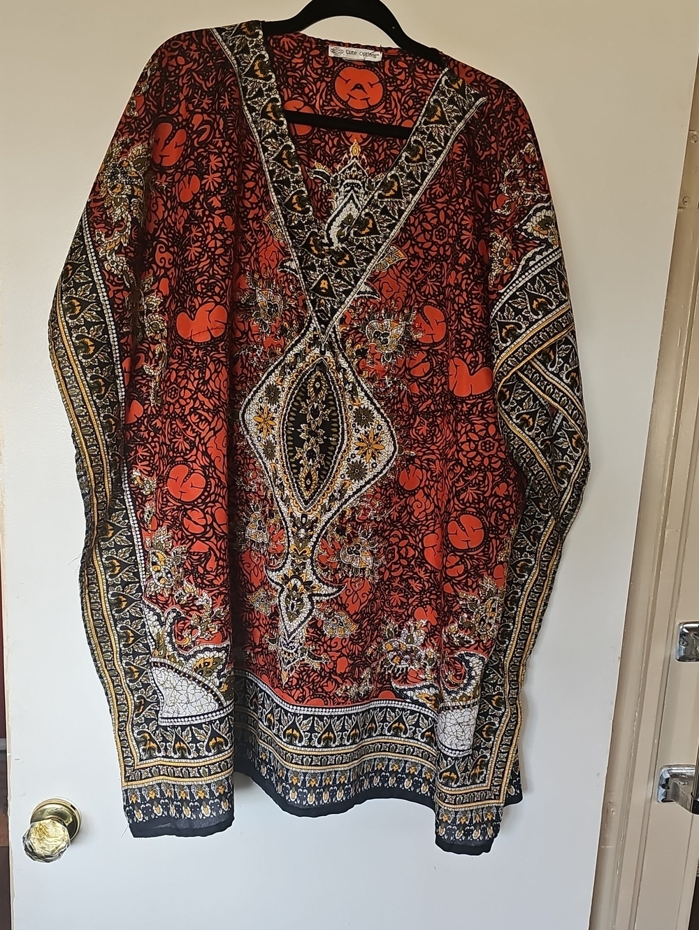 Boho Red Printed V-Neck Tunic By Cute Options.one Size Fits All.